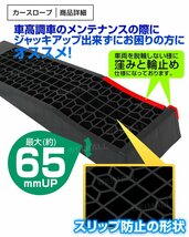 カースロープ タイヤスロープ ローダウン車対応 耐荷重2t 軽量カーランプ ジャッキサポート アシスト 整備用スロープ 黒 2個セット_画像2