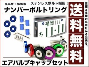 ステンレス製 ナンバーボルトリング エアバルブキャップset青 ブルーアルマイトカラー ロングボルト 送料無料