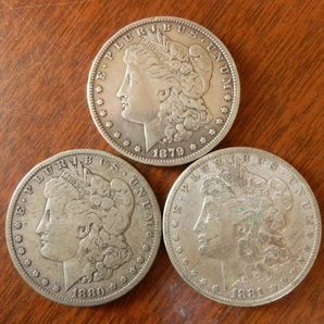 貨幣 硬貨 海外古銭 30 / 銀貨 アメリカ合衆国 1ドル モルガン モーガン・ダラー 1879年 1880年 1881年 各重量26.5g まとめて3枚setの画像1