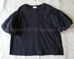 SM2★かわいいバルーン袖TシャツUSED美品ふんわりスリーブぽわんカットソー黒ブラック綿コットンサマンサモスモス