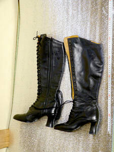 231.ing original leather braided up long boots 24.5cm(25cm corresponding )