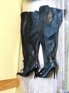  re-exhibition 228. imported car original leather braided up black chi high boots inscription 10 26cm corresponding 