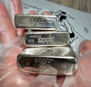 ZIPPO スターリングシルバー　アーマー　ハンマートーン　柄物3点セット