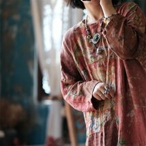 lgn 1887 ロングワンピース チュニック 襤褸 アンティーク風 洋服ミックス ロマンファッション 縫い合わせ 綿 花柄_画像2