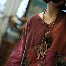 lgn 1694 チュニック 縫い合わせ 襤褸 アンティーク風 洋服ミックス ロマンファッション ポップ ゆったり 綿100％ Vネック_画像2