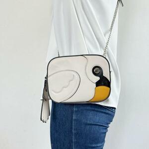  ultimate beautiful goods TOD'S Tod's shoulder bag flamingo leather white animal animal white pouch lady's chain 