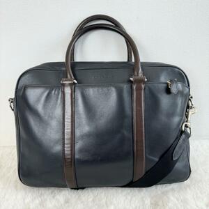  rare A4 storage COACH Coach 2WAY car f leather briefcase navy Brown business all leather shoulder bag 
