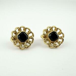  beautiful goods NINA RICH Nina Ricci Stone earrings Gold black Vintage 