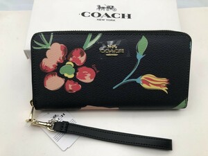 コーチ COACH 長財布 財布 フローラル 花柄 ラウンドファスナー ウォレット ブラック 新品 未使用 贈り物C8694 b144