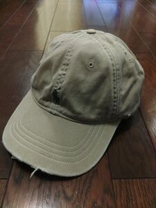 POLO RALPH LAUREN　RRL キャップ　ベージュ　緑　革ベルト　ダメージ加工