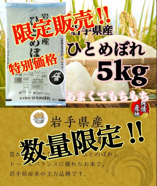 お米　週末限定価格！5%OFF！早い者勝ち！【岩手県産ひとめぼれ5kg】無くなり次第終了！人気商品！