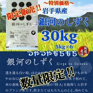 米　週末限定価格！5%OFF！早い者勝ち！【岩手県産銀河のしずく30.kg】5kg×6 6年連絡で最高の特A評価を獲得♪