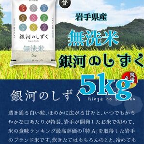 米　無洗米【岩手県産無洗米銀河のしずく5Kg】 6年連続特A評価を獲得！白くて艶やかなお米でございます♪