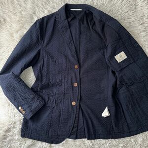 極美品 希少XL!!【抜群の通気性】B&Y UNITED ARROWS シアサッカー テーラードジャケット ネイビー 春夏 ユナイテッドアローズ 高級感 映え