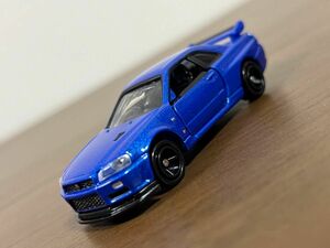 トミカプレミアム　11 スカイラインGT-R R34 青　変更済み　ジャンク　箱無し　かしめ→ねじ止め変更済み