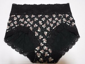 ユニクロ 花柄プリント黒レース縁のローライズコットンパンツ Ｍ