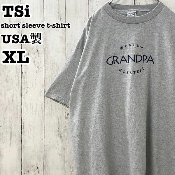 TSi USA製 アメリカ古着 英字 刺繍 半袖Tシャツ XL