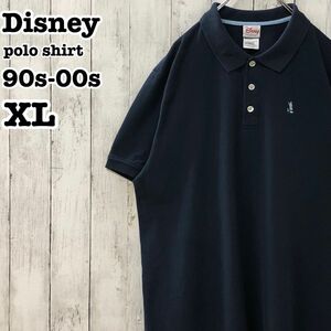 90s-00s ディズニー US アメリカ古着 ワンポイント刺繍ミッキー 鹿子 半袖ポロシャツ XL
