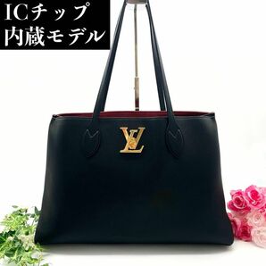 超極美品 ICチップ内蔵 ルイヴィトン ロックミー ショッパー トートバッグ LVターンロック金具 カーフレザー 黒 M57345