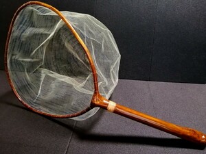 美品　鮎 タモ 鮎タモ 玉網 たも網 渓流　235g 天然木　全長70cm　直径35cm　手すき網　柄34cm　網の深さ30cm　