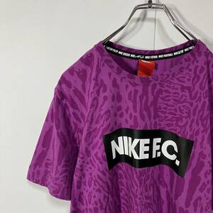 NIKE ナイキ NIKE F.C. ボックス ロゴ プリント アニマル柄 クルーネック 半袖 Tシャツ 古着 パープル L