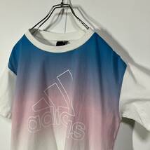 adidas アディダス パフォーマンス ロゴ グラデーションクルーネック 半袖 Tシャツ 古着 ホワイト ブルー ピンク L_画像5