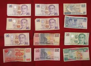 ■シンガポール　外国紙幣　合計12枚■ks97
