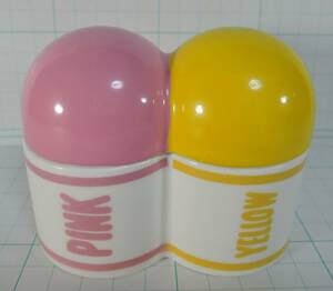 W10■YOUNG　KOKUYO　ヤングコクヨ　クレヨンロード　陶器製容器　桃・黄■未使用