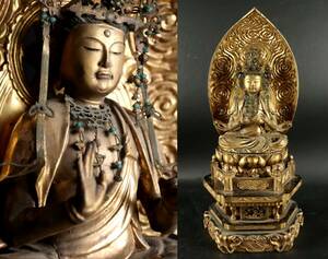  Buddhism fine art tree structure sphere eye . sound bodhisattva seat image 45.5cm era old . Muromachi sickle . temple .. goods [Y68...]