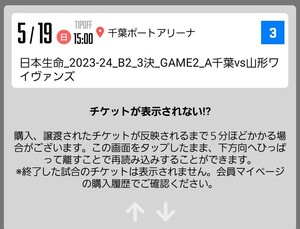 5/19 アルティーリ千葉 山形ワイヴァンズ戦 千葉ポートアリーナ 2階 東側4列 大人2枚 子供1枚 B.LEAGUE チケット 