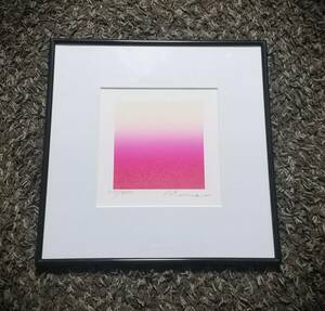 百瀬寿 『 Square-Horizontal Magenta 』 シルクスクリーン　1986年制作 　直筆サイン入　額装 【真作保証】 版画藝術第54号添付　百瀬 寿