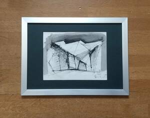 Art hand Auction Ryo Hirano House Composition Created on January 22, 1954 Pen drawing + watercolor One-of-a-kind Framed [Authentic work guaranteed] Ryo Hirano, Painting, watercolor, Abstract painting