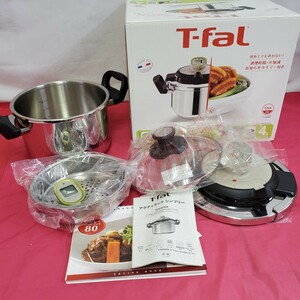 ◇ 未使用保管品 T-fal ティファール 4L IH対応 圧力鍋 アクティクックシンプリー 両手鍋 調理器具 レシピ本 タイマー付き 165-26