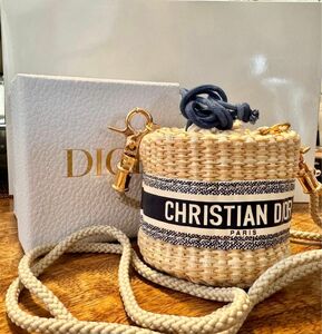 Dior ストローポーチ ミニショルダーバッグ カゴバッグ ノベルティ リボンかけ箱付