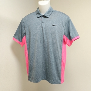 ◆ナイキゴルフ　NIKE GOLF　メンズ　半袖ポロシャツ　切替デザイン　Mサイズ　グレー × ピンク　スポーツ