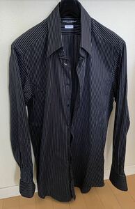  Dolce & Gabbana DG SLIM FIT total pattern DG black stripe design long sleeve shirt beautiful 