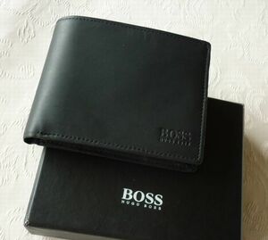  new goods free shipping Hugo Boss Hugo Boss folding twice purse coin with pocket men's leather black 