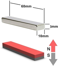 【60x10x3mm 10本】超強力バーマグネット 磁石マグネットバー ネオジム磁石 抗錆 冷蔵庫用_画像3