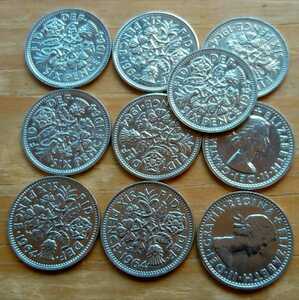10コインセット 1964年 シックスペンス イギリス 6ペンス エリザベス女王 美品です綺麗にポリッシュされていてピカピカのコインです