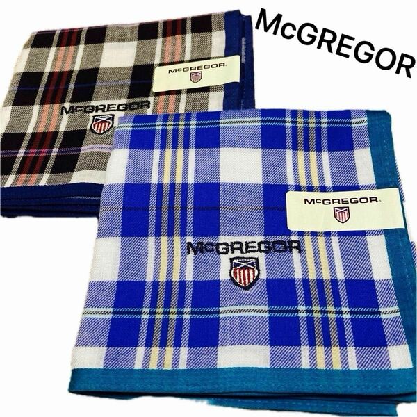 【新品2枚】McGREGOR マックレガー　メンズ　ハンカチ　チェック柄　ブルー系