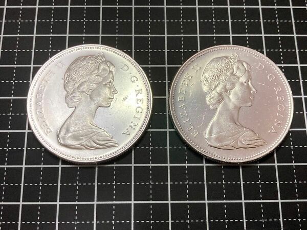 【カナダ】エリザベス1ドル銀貨(1965年、1966年) 2枚