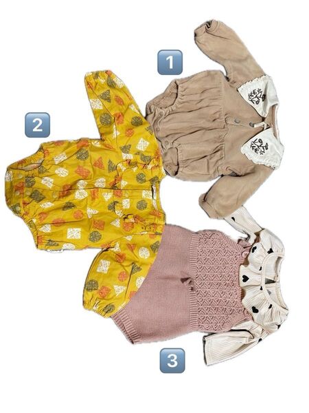 女の子4枚SET tete a tete 襟付き刺繍ロンパース futafuta mamaraku ニットサロペットロンパース