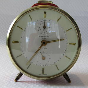 美品 使用少 目覚まし時計 ユンハンス 可愛い赤色 三段階式アラーム 置き時計 からくり時計 手巻きゼンマイ時計 使用中 // セイコー 精工舎の画像2