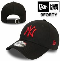 ニューエラ キャップ 帽子 9FORTY 940 コットン素材 ヤンキース ブラック×レッド バックル仕様 NEWERA 9FORTY LEAGUE BASIC CAP 新品_画像1