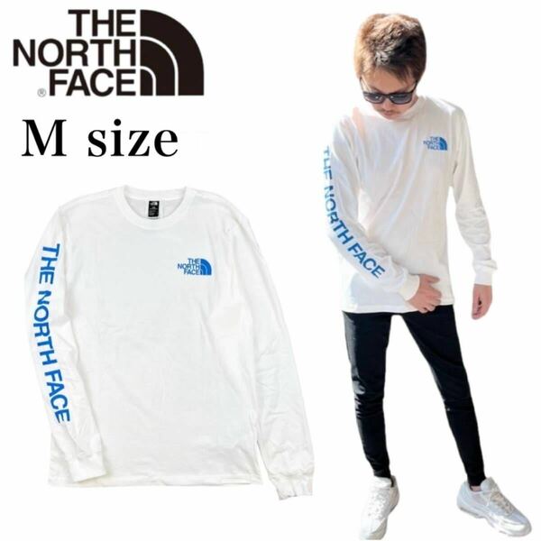 ザ ノースフェイス ロンT 長袖 Tシャツ NF0A811P ホワイト×ブルー Mサイズ スリーブヒット 袖ロゴ THE NORTH FACE L/S SLEEVE HIT 新品