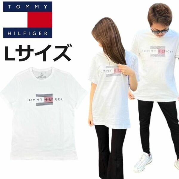 トミーヒルフィガー トップス 半袖Tシャツ 09T4325 コットン プリントロゴ ホワイト Lサイズ TOMMY HILFIGER S/S CREW NECK 新品