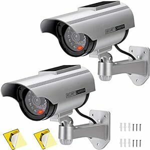 AlfaView dummy camera solar panel installing security camera red LED usually blinking waterproof indoor out both for monitoring camera ( silver 2 pcs )