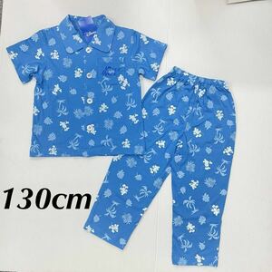  новый товар 62329 Mickey Mouse 130cm boys короткий рукав длинные брюки . пижама передний открытие синий голубой принт Disney хлопок .