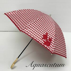 新品52417 アクアスキュータムAquascutum＊赤白ギンガムチェック 1級遮光晴雨兼用日傘雨傘 遮蔽遮光遮熱 プチパラ　オーロラ