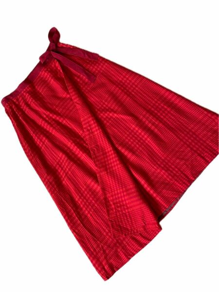 【極美品】アンタイトル UNTITLED 巻きスカート ラップスカート 赤オレンジ朱色 サイズ1 M-L相当 チェック柄 フレア